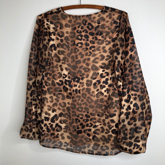 VICI FATE Leopard Print Sheer Balloon Sleeve Blouse Size Small NWT - Picture 3 of 16